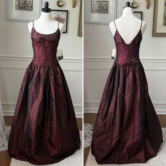 Vintage NWT NOS 90s Jessica McClintock GunneSax Burgundy Underbust Corset Gown D - Picture 1 of 13